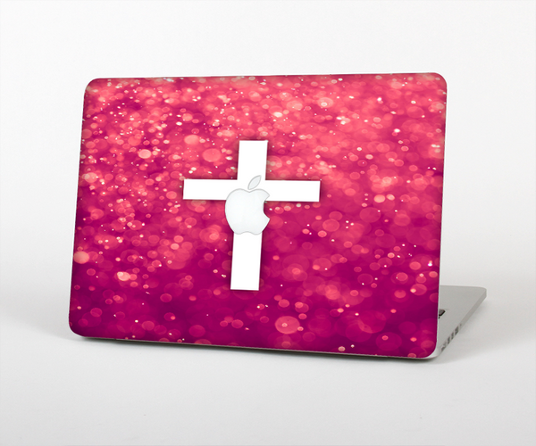 The Vector White Cross over Unfocused Pink Glimmer Skin Set for the Apple MacBook Pro 15" with Retina Display