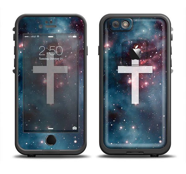 The Vector White Cross v2 over Bright Pink Nebula Space Apple iPhone 6/6s LifeProof Fre Case Skin Set