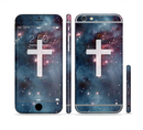 The Vector White Cross v2 over Bright Pink Nebula Space Sectioned Skin Series for the Apple iPhone 6