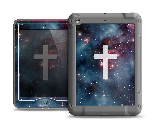 The Vector White Cross v2 over Bright Pink Nebula Space Apple iPad Air LifeProof Nuud Case Skin Set