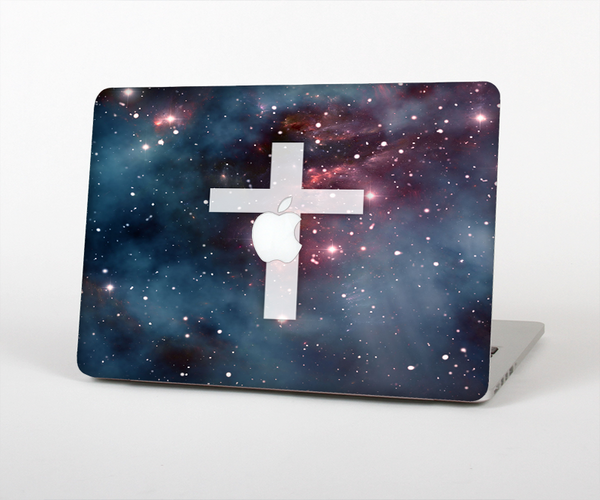 The Vector White Cross v2 over Bright Pink Nebula Space Skin Set for the Apple MacBook Pro 13" with Retina Display