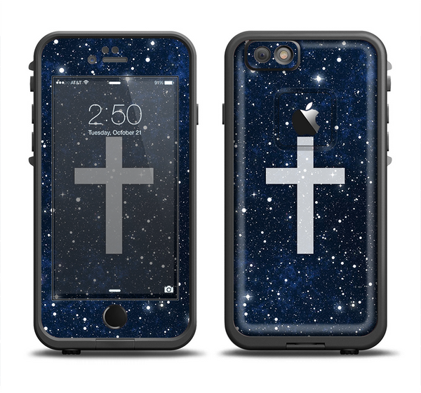 The Vector White Cross v2 over Bright Starry Sky Apple iPhone 6 LifeProof Fre Case Skin Set