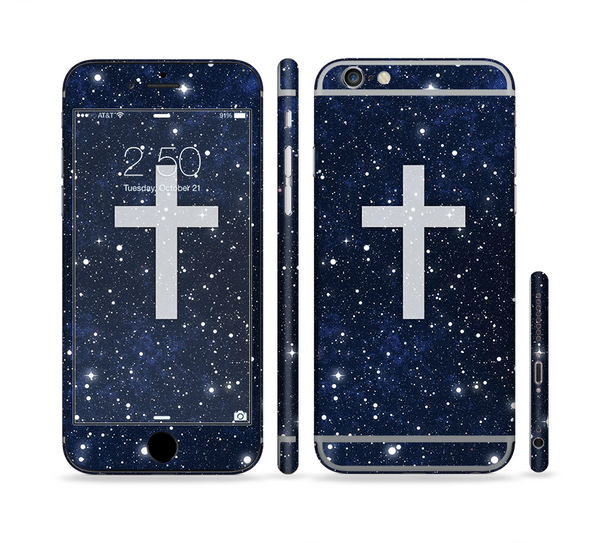 The Vector White Cross v2 over Bright Starry Sky Sectioned Skin Series for the Apple iPhone 6s Plus
