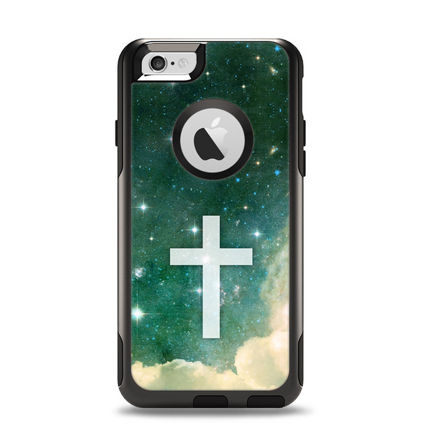 The Vector White Cross v2 over Cloudy Abstract Green Nebula Apple iPhone 6 Otterbox Commuter Case Skin Set