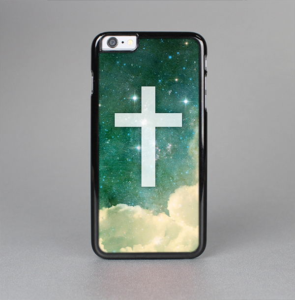 The Vector White Cross v2 over Cloudy Abstract Green Nebula Skin-Sert for the Apple iPhone 6 Plus Skin-Sert Case
