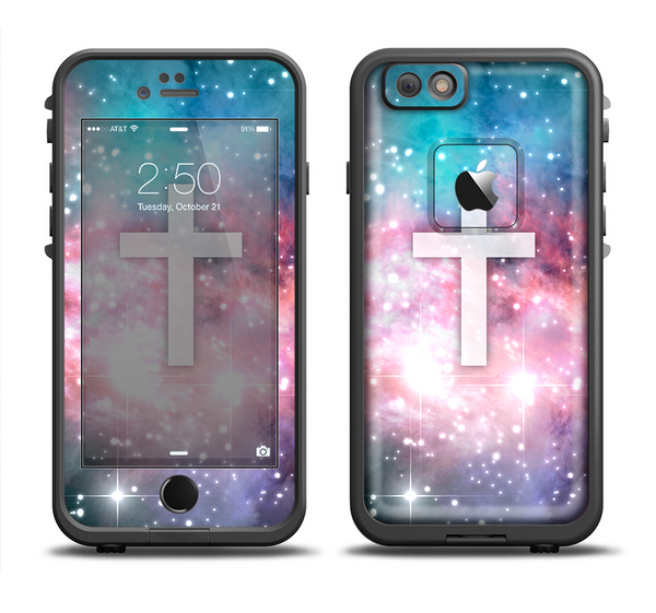 The Vector White Cross v2 over Colorful Neon Space Nebula Apple iPhone 6/6s LifeProof Fre Case Skin Set