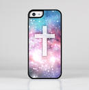The Vector White Cross v2 over Colorful Neon Space Nebula Skin-Sert for the Apple iPhone 5c Skin-Sert Case