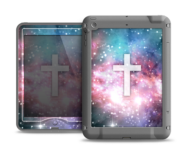 The Vector White Cross v2 over Colorful Neon Space Nebula Apple iPad Air LifeProof Nuud Case Skin Set