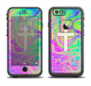 The Vector White Cross v2 over Neon Color Fushion Apple iPhone 6/6s Plus LifeProof Fre Case Skin Set