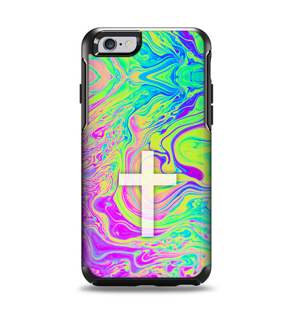 The Vector White Cross v2 over Neon Color Fushion Apple iPhone 6 Otterbox Symmetry Case Skin Set