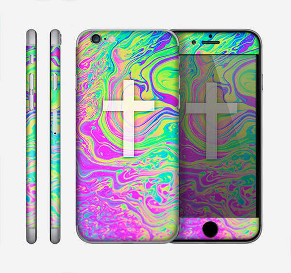 The Vector White Cross v2 over Neon Color Fushion Skin for the Apple iPhone 6 Plus