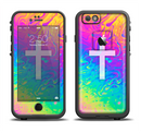 The Vector White Cross v2 over Neon Color Fushion V2 Apple iPhone 6 LifeProof Fre Case Skin Set