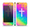 The Vector White Cross v2 over Neon Color Fushion V2 Skin Set for the Apple iPhone 5