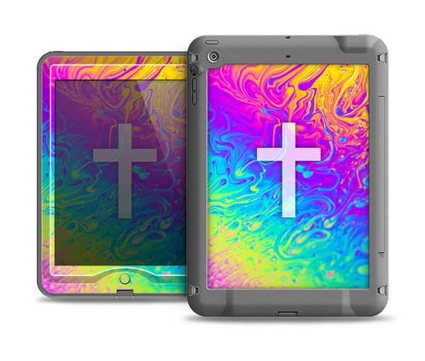 The Vector White Cross v2 over Neon Color Fushion V2 Apple iPad Air LifeProof Nuud Case Skin Set
