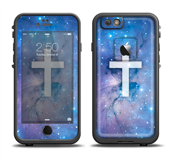 The Vector White Cross v2 over Purple Nebula Apple iPhone 6/6s LifeProof Fre Case Skin Set