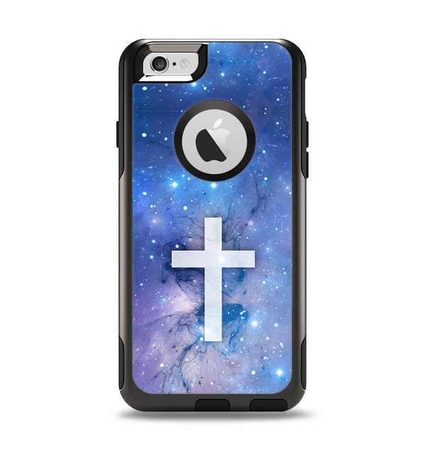 The Vector White Cross v2 over Purple Nebula Apple iPhone 6 Otterbox Commuter Case Skin Set