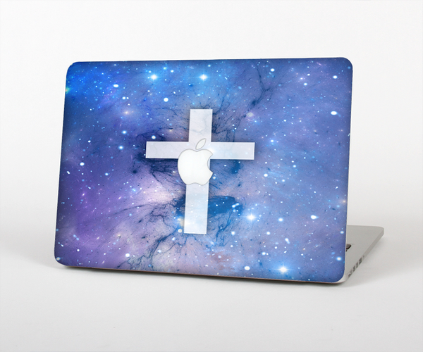 The Vector White Cross v2 over Purple Nebula Skin Set for the Apple MacBook Pro 13" with Retina Display