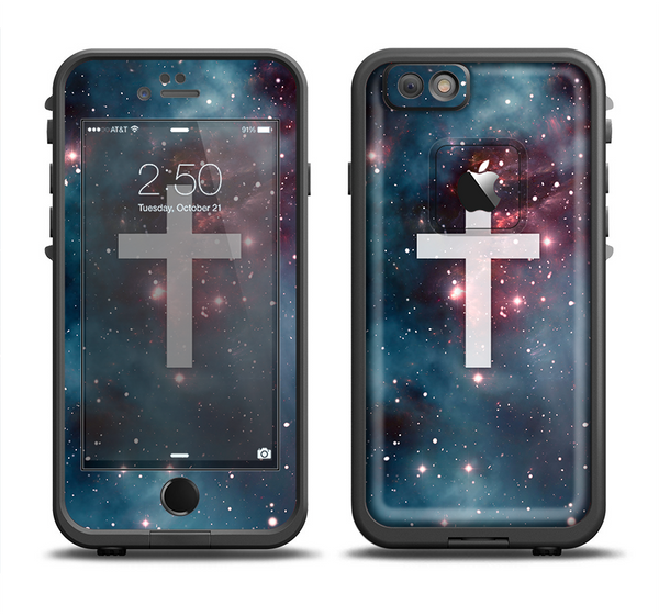 The Vector White Cross v2 over Red Nebula Apple iPhone 6/6s LifeProof Fre Case Skin Set