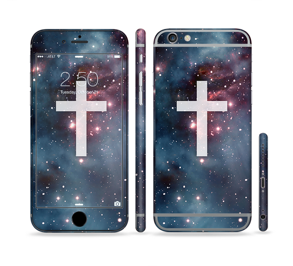 The Vector White Cross v2 over Red Nebula Sectioned Skin Series for the Apple iPhone 6s