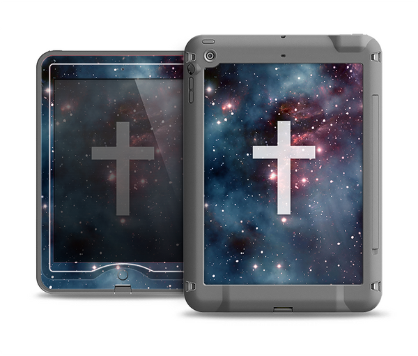 The Vector White Cross v2 over Red Nebula Apple iPad Air LifeProof Nuud Case Skin Set