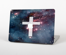 The Vector White Cross v2 over Red Nebula Skin Set for the Apple MacBook Pro 15" with Retina Display