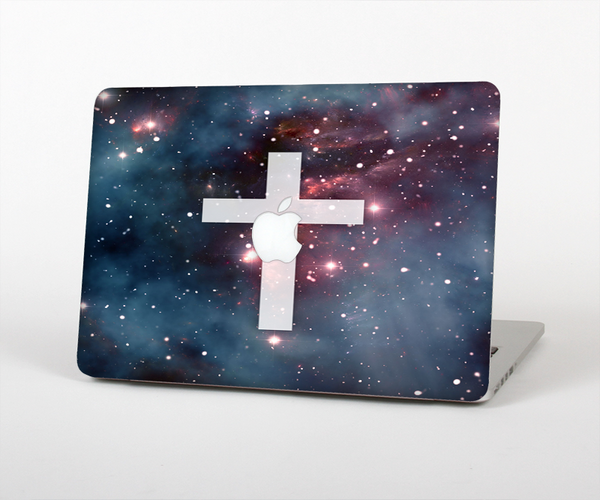 The Vector White Cross v2 over Red Nebula Skin Set for the Apple MacBook Pro 15" with Retina Display