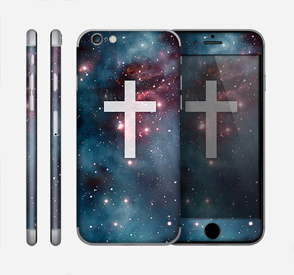 The Vector White Cross v2 over Red Nebula Skin for the Apple iPhone 6 Plus