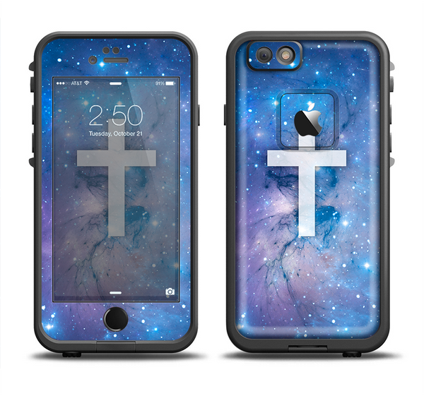 The Vector White Cross v2 over Space Nebula Apple iPhone 6 LifeProof Fre Case Skin Set