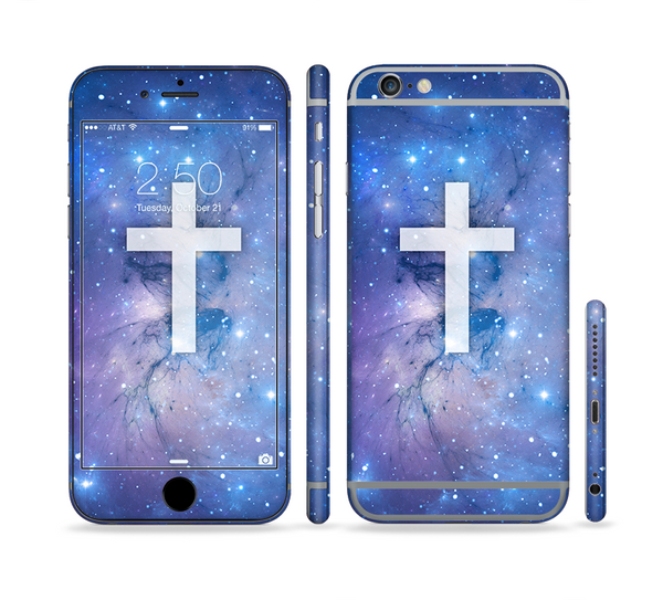 The Vector White Cross v2 over Space Nebula Sectioned Skin Series for the Apple iPhone 6