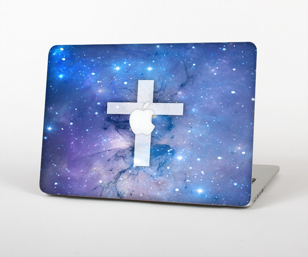 The Vector White Cross v2 over Space Nebula Skin Set for the Apple MacBook Pro 13" with Retina Display