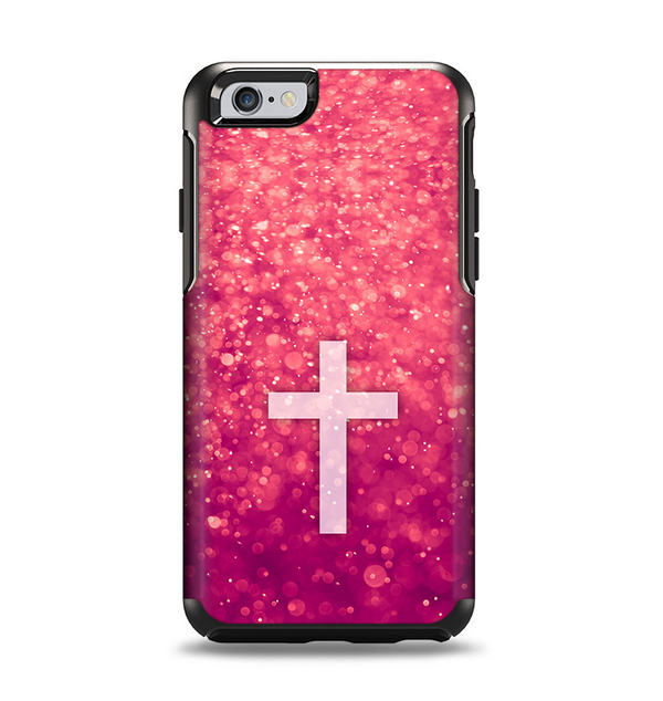 The Vector White Cross v2 over Unfocused Pink Glimmer Apple iPhone 6 Otterbox Symmetry Case Skin Set