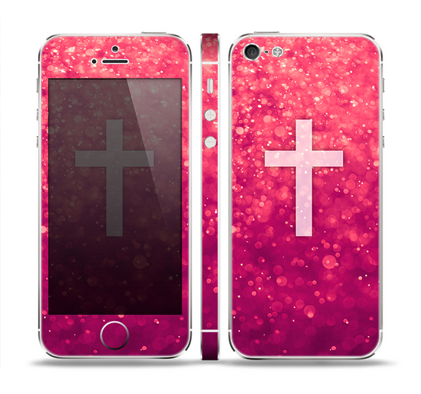 The Vector White Cross v2 over Unfocused Pink Glimmer Skin Set for the Apple iPhone 5