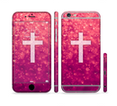 The Vector White Cross v2 over Unfocused Pink Glimmer Sectioned Skin Series for the Apple iPhone 6