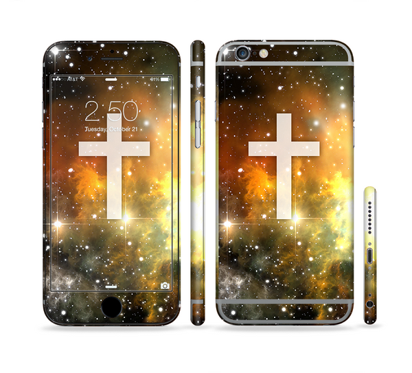 The Vector White Cross v2 over Yellow Nebula Sectioned Skin Series for the Apple iPhone 6s