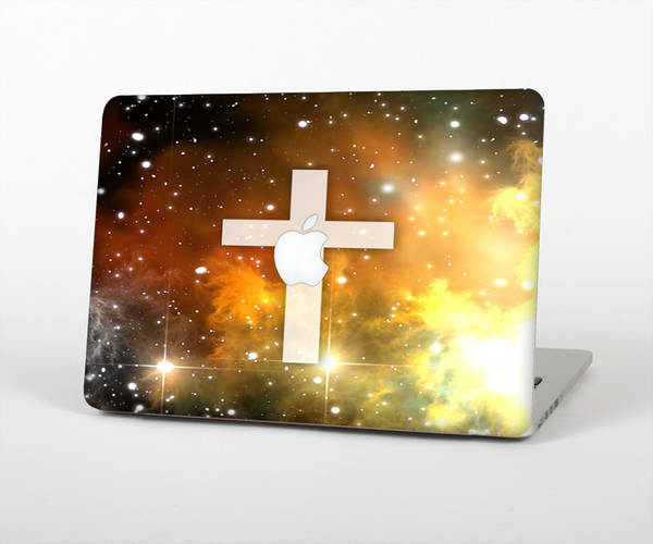 The Vector White Cross v2 over Yellow Nebula Skin Set for the Apple MacBook Pro 13" with Retina Display