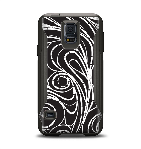 The Vector White and Black Segmented Swirls Samsung Galaxy S5 Otterbox Commuter Case Skin Set