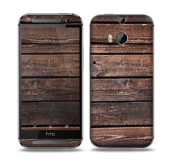 The Vertical Raw Dark Aged Wood Planks Skin for the HTC One M8