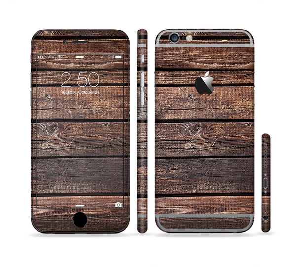 The Vetrical Raw Dark Aged Wood Planks Sectioned Skin Series for the Apple iPhone 6