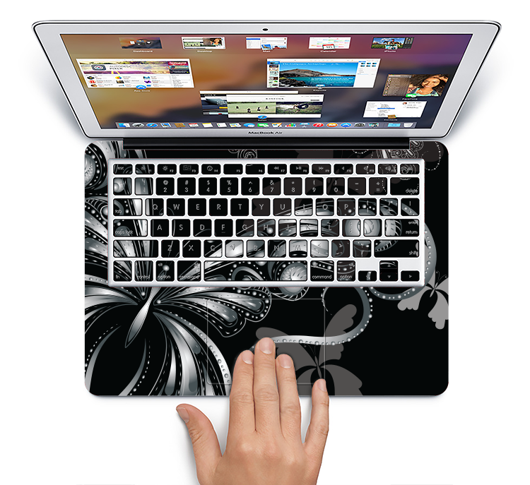 The Vibrant Black & Silver Butterfly Outline Skin Set for the Apple MacBook Air 13"
