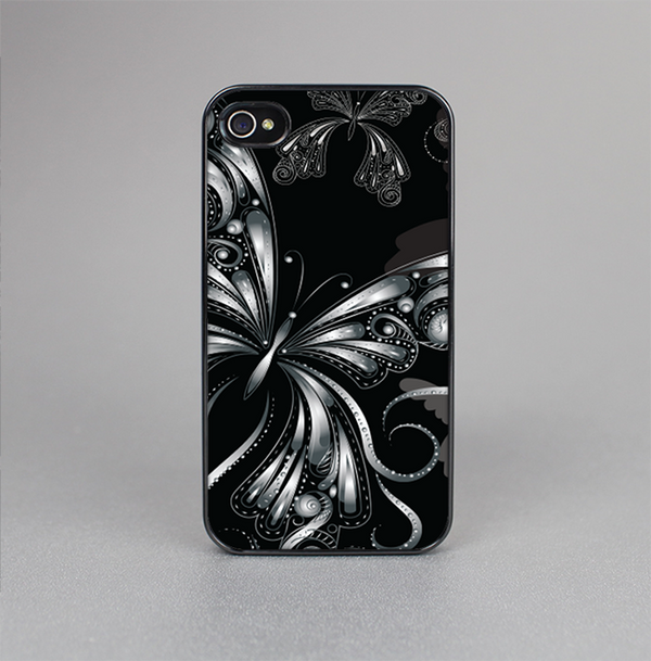 The Vibrant Black & Silver Butterfly Outline Skin-Sert for the Apple iPhone 4-4s Skin-Sert Case