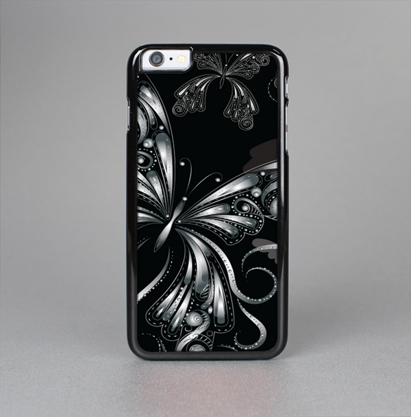 The Vibrant Black & Silver Butterfly Outline Skin-Sert for the Apple iPhone 6 Plus Skin-Sert Case