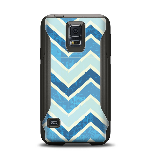 The Vibrant Blue Vintage Chevron V3 Samsung Galaxy S5 Otterbox Commuter Case Skin Set
