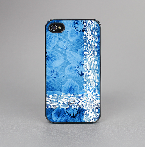 The Vibrant Blue & White Floral Lace Skin-Sert for the Apple iPhone 4-4s Skin-Sert Case