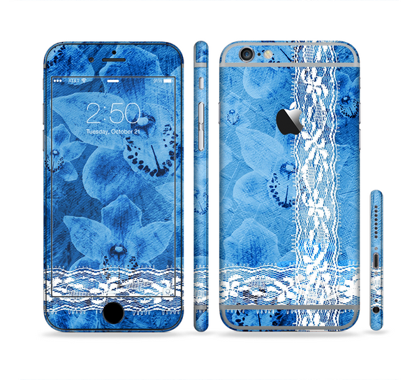 The Vibrant Blue & White Floral Lace Sectioned Skin Series for the Apple iPhone 6 Plus