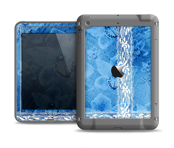 The Vibrant Blue & White Floral Lace Apple iPad Air LifeProof Fre Case Skin Set