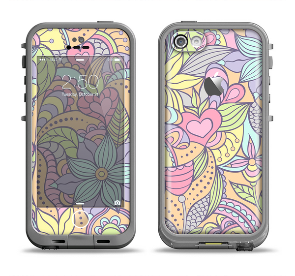 The Vibrant Color Floral Pattern Apple iPhone 5c LifeProof Fre Case Skin Set