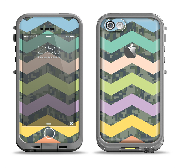 The Vibrant Colored Chevron With Digital Camo Background Apple iPhone 5c LifeProof Fre Case Skin Set