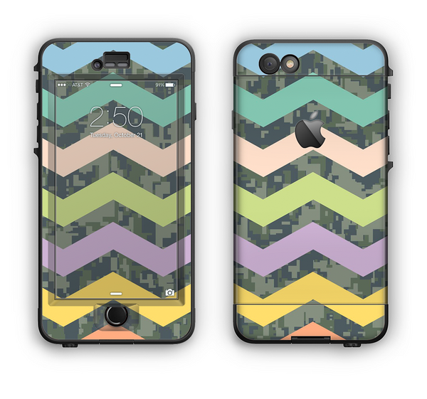 The Vibrant Colored Chevron With Digital Camo Background Apple iPhone 6 Plus LifeProof Nuud Case Skin Set