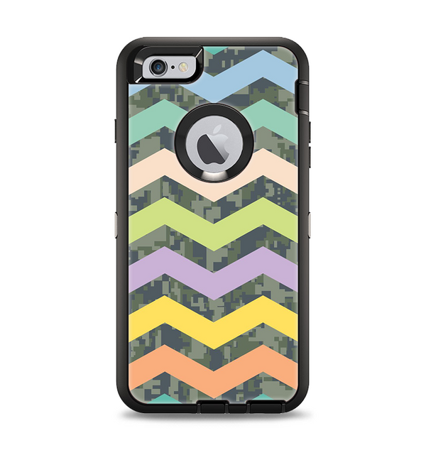 The Vibrant Colored Chevron With Digital Camo Background Apple iPhone 6 Plus Otterbox Defender Case Skin Set