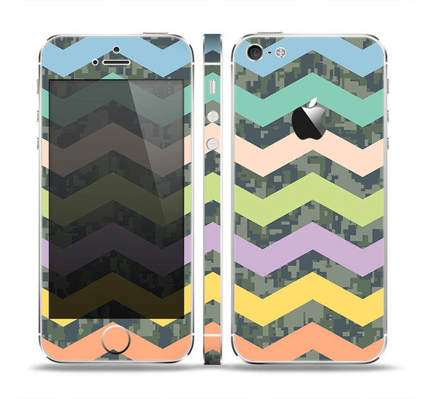 The Vibrant Colored Chevron With Digital Camo Background Skin Set for the Apple iPhone 5